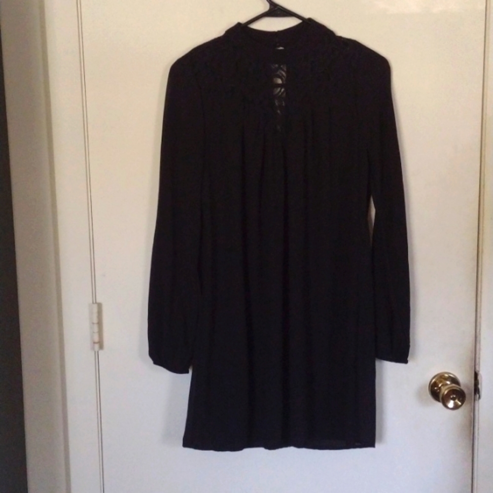 High neck long sleeve mini smock dress